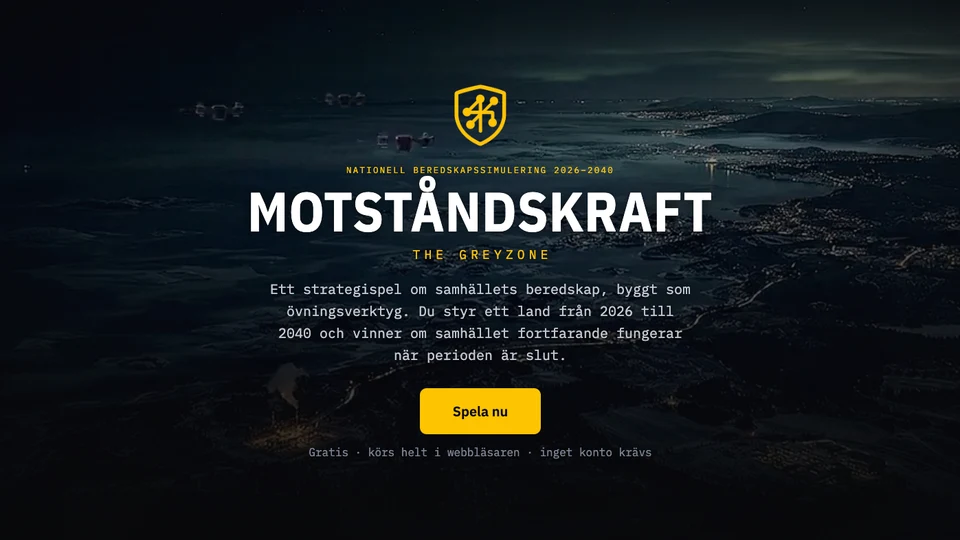 Simuleringen Motståndskraft: karta över Norden med skyddad infrastruktur, budgetreglage och krislarm