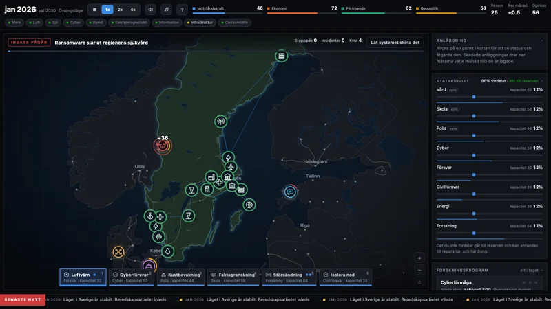 Skärmbild ur simuleringen Motståndskraft: Realtidsinsatsen när något pågår