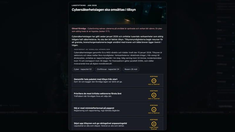 Skärmbild ur simuleringen Motståndskraft: Ett krisbeslut med val och konsekvenser
